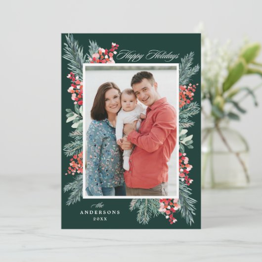 Prettige feestdagen Holly en Evergreen Feestdagenkaart (Staand voorkant)