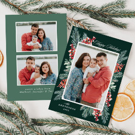 Prettige feestdagen Holly en Evergreen Feestdagenkaart