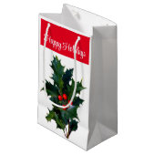 Prettige feestdagen Holly Gift Bag Klein Cadeauzakje (Voorkant Gekanteld)