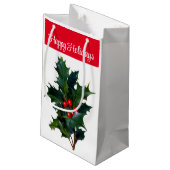 Prettige feestdagen Holly Gift Bag Klein Cadeauzakje (Achterkant Gekanteld)