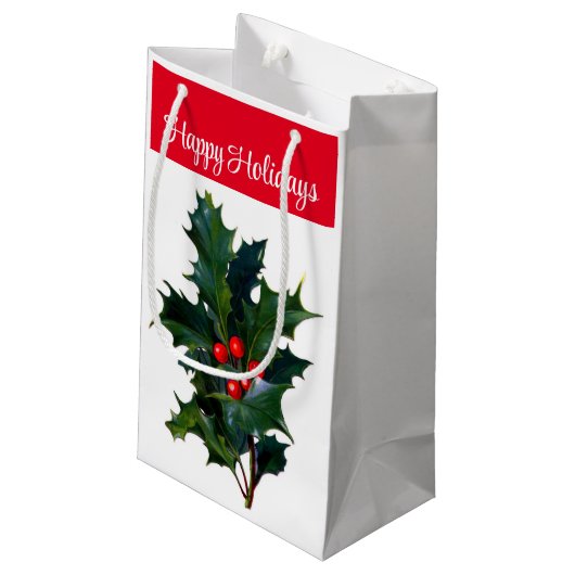 Prettige feestdagen Holly Gift Bag Klein Cadeauzakje (Achterkant Gekanteld)