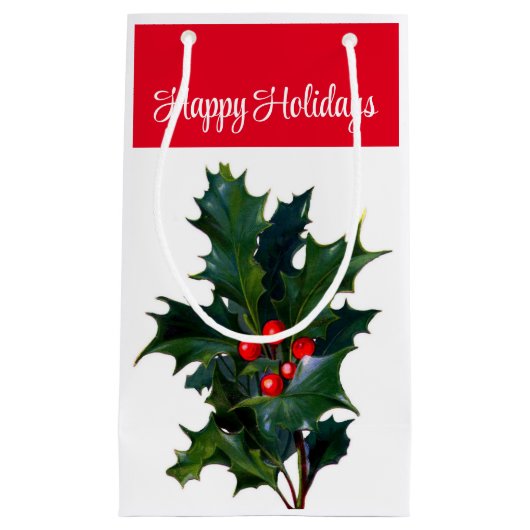 Prettige feestdagen Holly Gift Bag Klein Cadeauzakje (Voorkant)