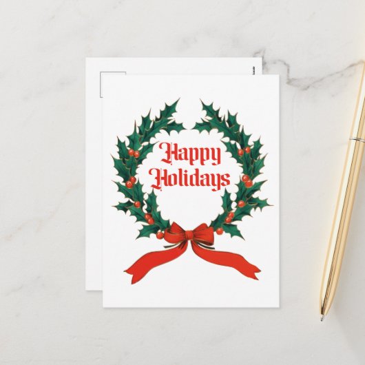 Prettige feestdagen  Holly Kerstkrans (Voorkant / Achterkant in situ)