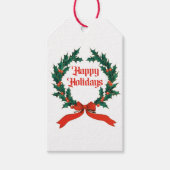 Prettige feestdagen  Holly Kerstkrans Cadeaulabel (Voorkant)