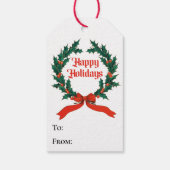 Prettige feestdagen  Holly Kerstkrans Cadeaulabel (Achterkant)