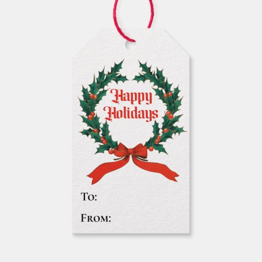 Prettige feestdagen  Holly Kerstkrans Cadeaulabel (Achterkant)