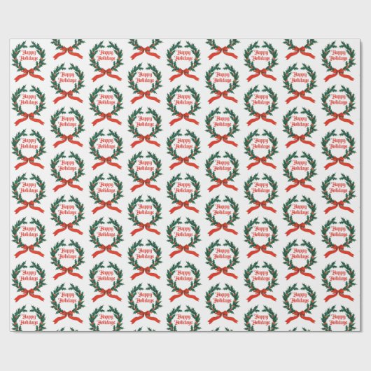 Prettige feestdagen  Holly Kerstkrans Cadeaupapier (Vlak)
