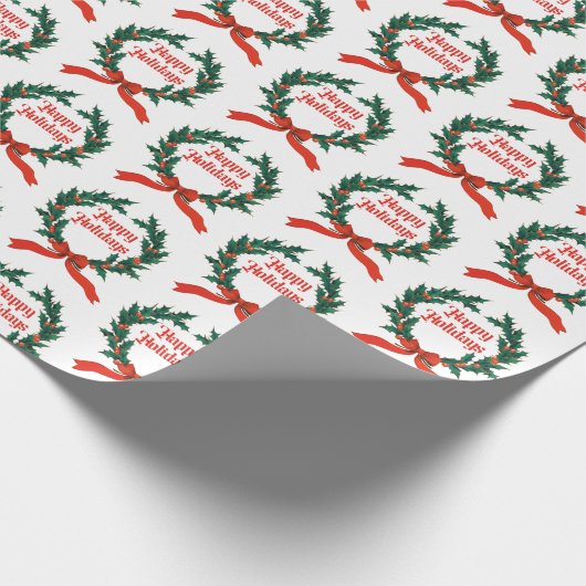 Prettige feestdagen  Holly Kerstkrans Cadeaupapier (Hoek)