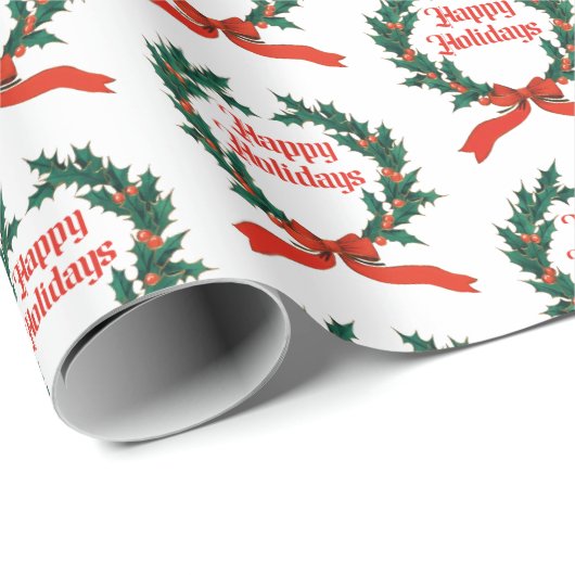 Prettige feestdagen  Holly Kerstkrans Cadeaupapier (Rol Hoek)