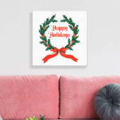 Prettige feestdagen Holly Kerstkrans Canvas Afdruk (Insitu (Woonkamer))