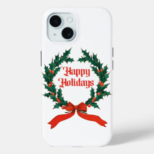 Prettige feestdagen  Holly Kerstkrans iPhone 15 Case