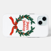 Prettige feestdagen Holly Kerstkrans Case-Mate iPhone Case (Achterkant (horizontaal))