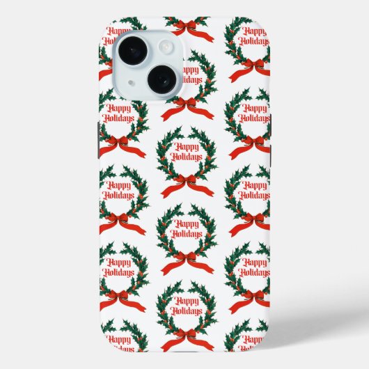 Prettige feestdagen Holly Kerstkrans Case-Mate iPhone Case (Achterkant)