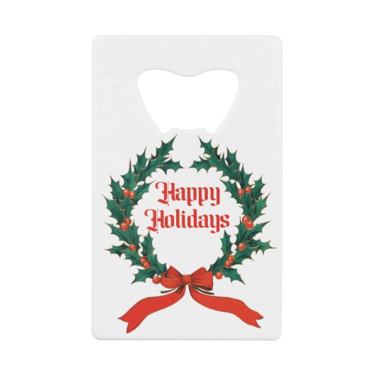 Prettige feestdagen Holly Kerstkrans Creditkaart Flessenopener (Voorkant)