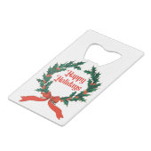 Prettige feestdagen Holly Kerstkrans Creditkaart Flessenopener (Voorkant Gekanteld)