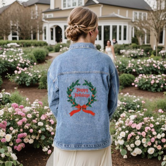 Prettige feestdagen Holly Kerstkrans Denim Jacket (Huwelijk Achterkant)