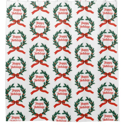 Prettige feestdagen Holly Kerstkrans Douchegordijn (Voorkant)
