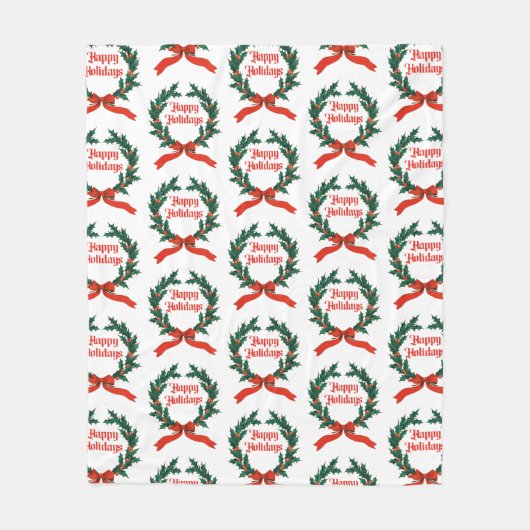 Prettige feestdagen  Holly Kerstkrans Fleece Deken (Voorkant)