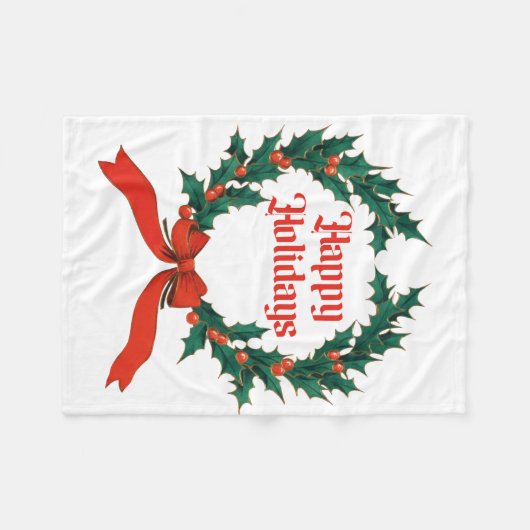 Prettige feestdagen  Holly Kerstkrans Fleece Deken (Voorkant (Horizontaal))