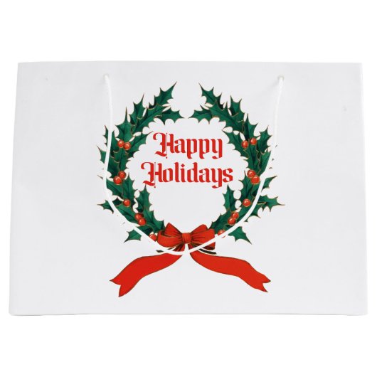 Prettige feestdagen Holly Kerstkrans Groot Cadeauzakje (Voorkant)