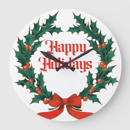 Prettige feestdagen  Holly Kerstkrans Grote Klok (Voorkant)