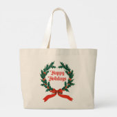 Prettige feestdagen  Holly Kerstkrans Grote Tote Bag (Achterkant)