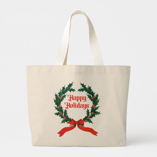 Prettige feestdagen  Holly Kerstkrans Grote Tote Bag (Achterkant)
