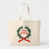 Prettige feestdagen  Holly Kerstkrans Grote Tote Bag (Voorkant)