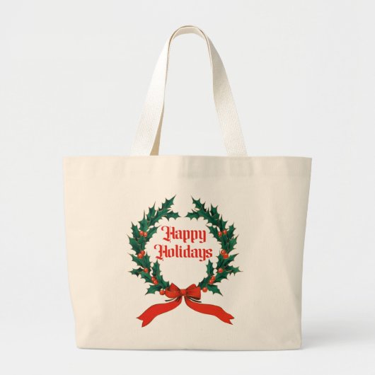 Prettige feestdagen  Holly Kerstkrans Grote Tote Bag (Voorkant)