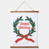 Prettige feestdagen Holly Kerstkrans Hangend Wandkleed (Voorkant)