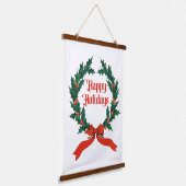 Prettige feestdagen Holly Kerstkrans Hangend Wandkleed (Gebogen)