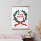 Prettige feestdagen  Holly Kerstkrans Hangend Wandkleed (Slaapkamer)