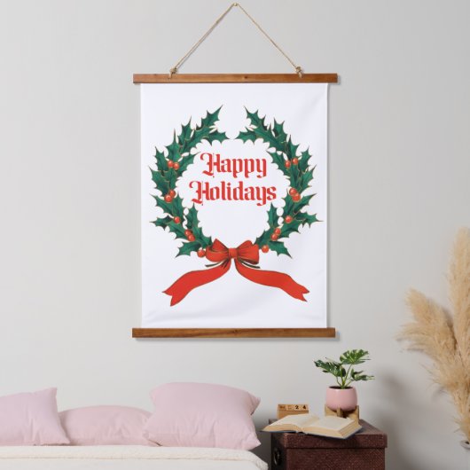 Prettige feestdagen  Holly Kerstkrans Hangend Wandkleed (Slaapkamer)