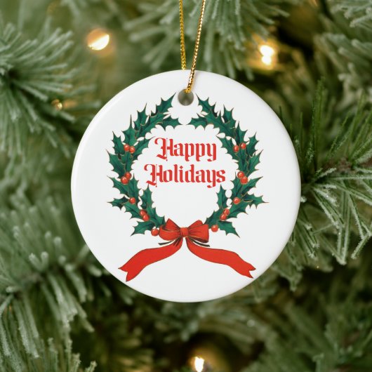 Prettige feestdagen  Holly Kerstkrans Keramisch Ornament (Boom)
