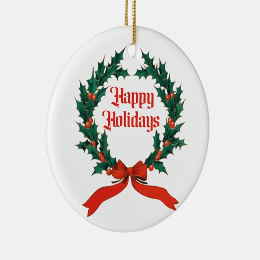 Prettige feestdagen  Holly Kerstkrans Keramisch Ornament (Rechts)