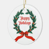 Prettige feestdagen  Holly Kerstkrans Keramisch Ornament (Links)
