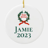 Prettige feestdagen  Holly Kerstkrans Keramisch Ornament (Achterkant)