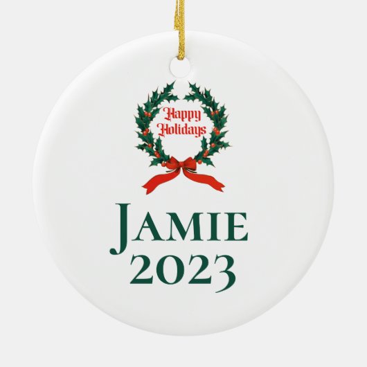 Prettige feestdagen  Holly Kerstkrans Keramisch Ornament (Achterkant)