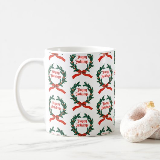 Prettige feestdagen  Holly Kerstkrans Koffiemok (Met donut)