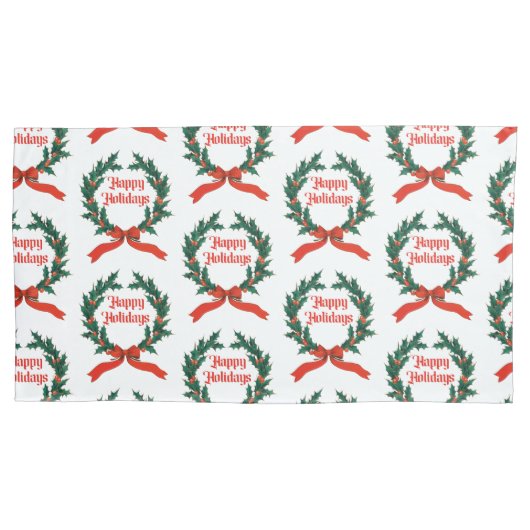 Prettige feestdagen  Holly Kerstkrans Kussensloop (Voorkant-Links)