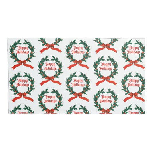 Prettige feestdagen  Holly Kerstkrans Kussensloop (Achterkant-Rechts)