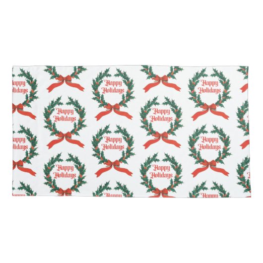 Prettige feestdagen  Holly Kerstkrans Kussensloop (Achterkant-Links)