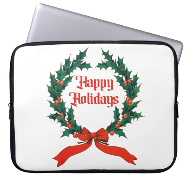 Prettige feestdagen  Holly Kerstkrans Laptop Sleeve (Voorkant)