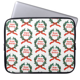 Prettige feestdagen  Holly Kerstkrans Laptop Sleeve
