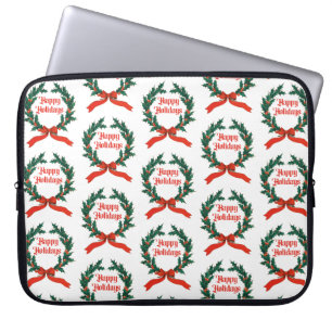 Prettige feestdagen  Holly Kerstkrans Laptop Sleeve