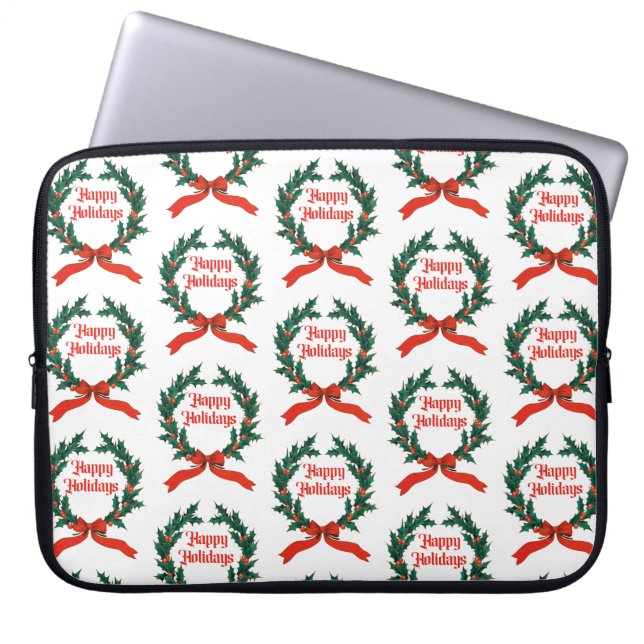 Prettige feestdagen  Holly Kerstkrans Laptop Sleeve (Voorkant)