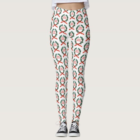 Prettige feestdagen  Holly Kerstkrans Leggings (Voorkant)