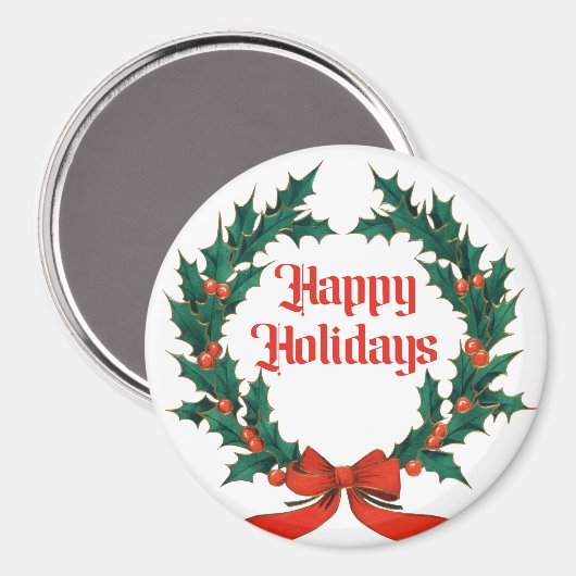 Prettige feestdagen  Holly Kerstkrans Magneet (Voorkant / Achterkant)