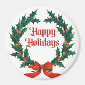 Prettige feestdagen  Holly Kerstkrans Magneet (Voorkant)