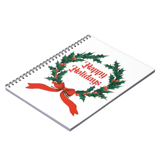Prettige feestdagen  Holly Kerstkrans Notitieboek (Linkerzijde)
